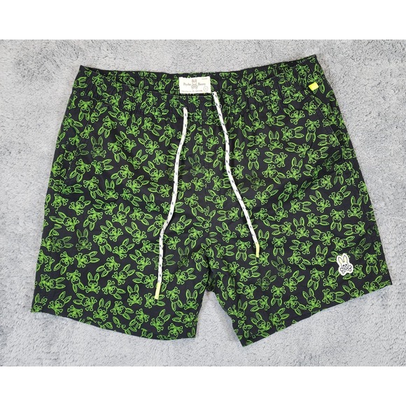 Psycho Bunny Other - Psycho Bunny Swim Trunks Mens S Shorts Black Green Skull Bunny Logo 5" Inseam